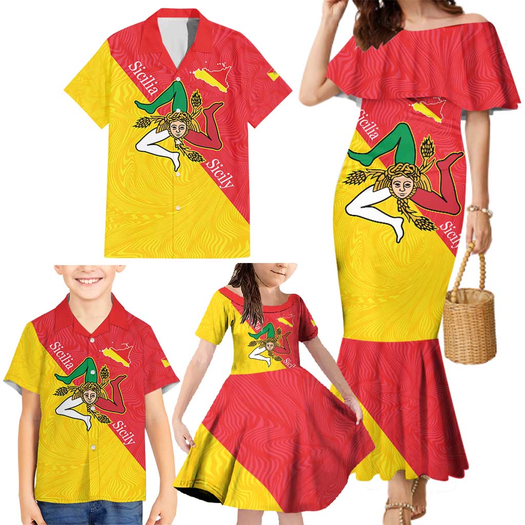 Personalized Italy Sicily Family Matching Mermaid Dress and Hawaiian Shirt Sicilia Gorgoneion with Triskeles