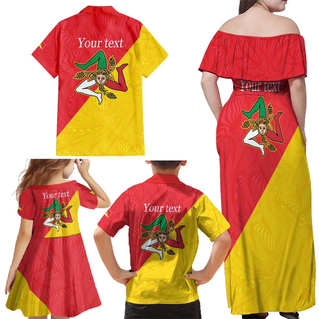 Personalized Italy Sicily Family Matching Off Shoulder Maxi Dress and Hawaiian Shirt Sicilia Gorgoneion with Triskeles