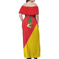 Personalized Italy Sicily Family Matching Off Shoulder Maxi Dress and Hawaiian Shirt Sicilia Gorgoneion with Triskeles