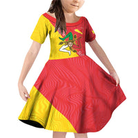 Personalized Italy Sicily Family Matching Off Shoulder Short Dress and Hawaiian Shirt Sicilia Gorgoneion with Triskeles