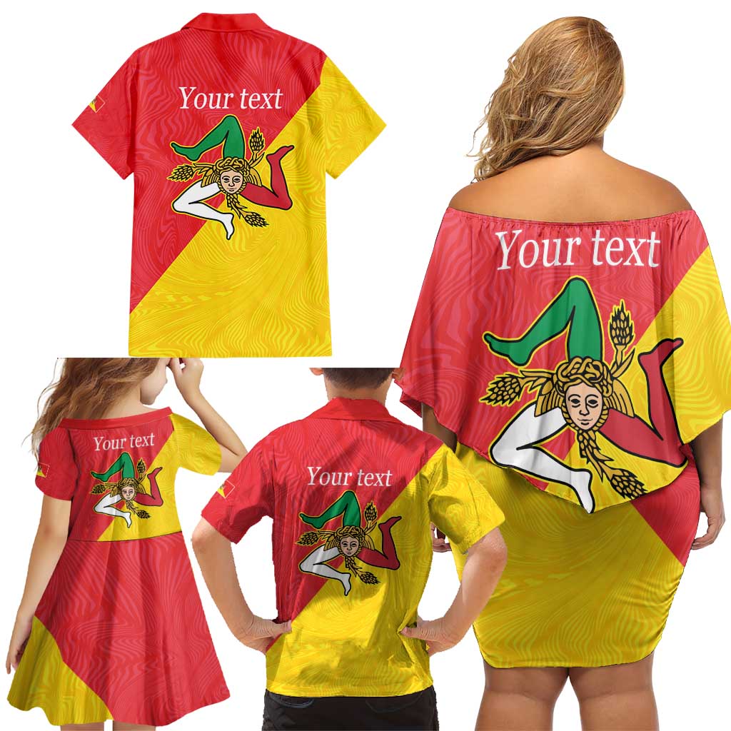 Personalized Italy Sicily Family Matching Off Shoulder Short Dress and Hawaiian Shirt Sicilia Gorgoneion with Triskeles