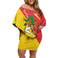 Personalized Italy Sicily Family Matching Off Shoulder Short Dress and Hawaiian Shirt Sicilia Gorgoneion with Triskeles