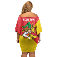 Personalized Italy Sicily Family Matching Off Shoulder Short Dress and Hawaiian Shirt Sicilia Gorgoneion with Triskeles