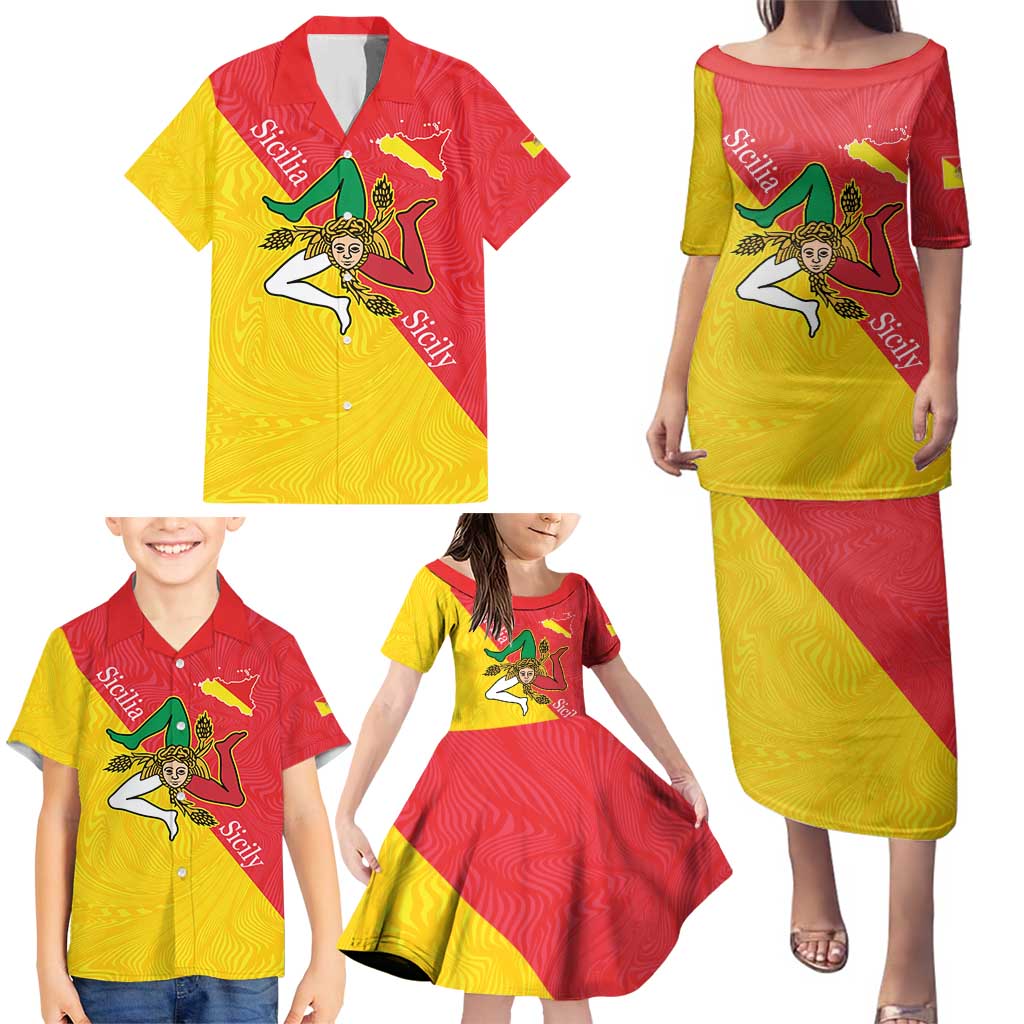Personalized Italy Sicily Family Matching Puletasi and Hawaiian Shirt Sicilia Gorgoneion with Triskeles