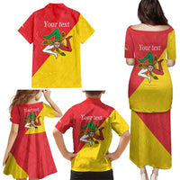 Personalized Italy Sicily Family Matching Puletasi and Hawaiian Shirt Sicilia Gorgoneion with Triskeles