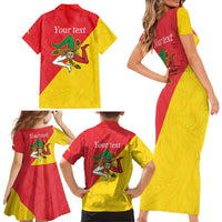 Personalized Italy Sicily Family Matching Short Sleeve Bodycon Dress and Hawaiian Shirt Sicilia Gorgoneion with Triskeles