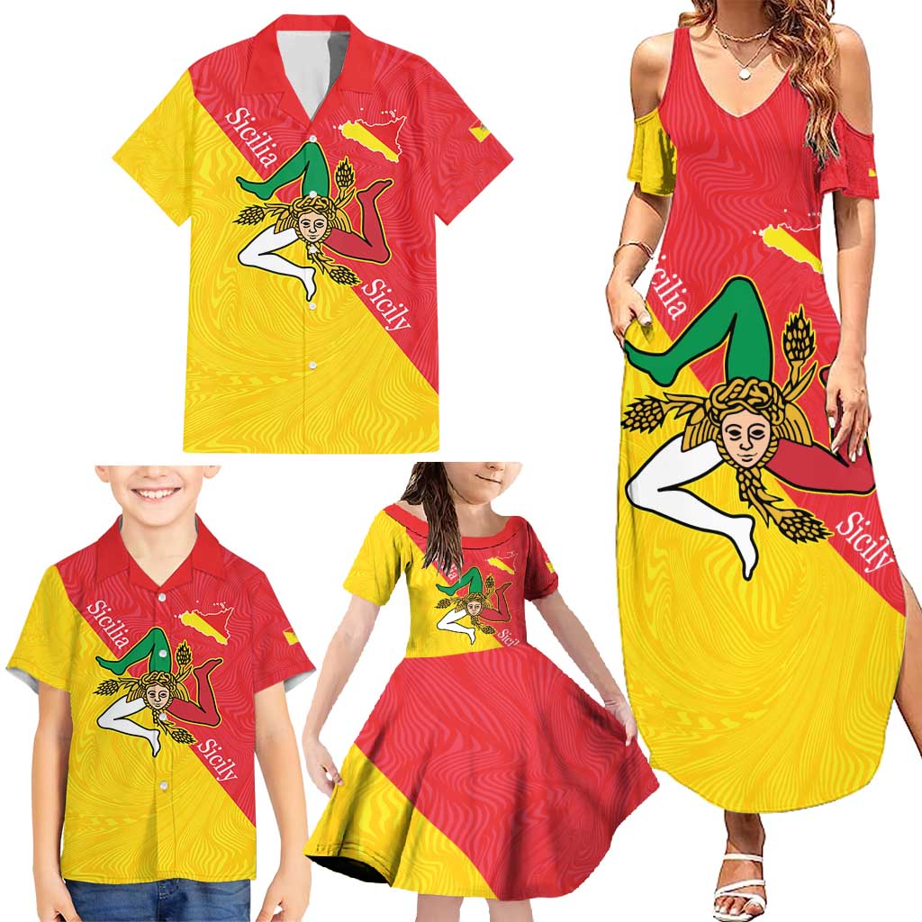 Personalized Italy Sicily Family Matching Summer Maxi Dress and Hawaiian Shirt Sicilia Gorgoneion with Triskeles