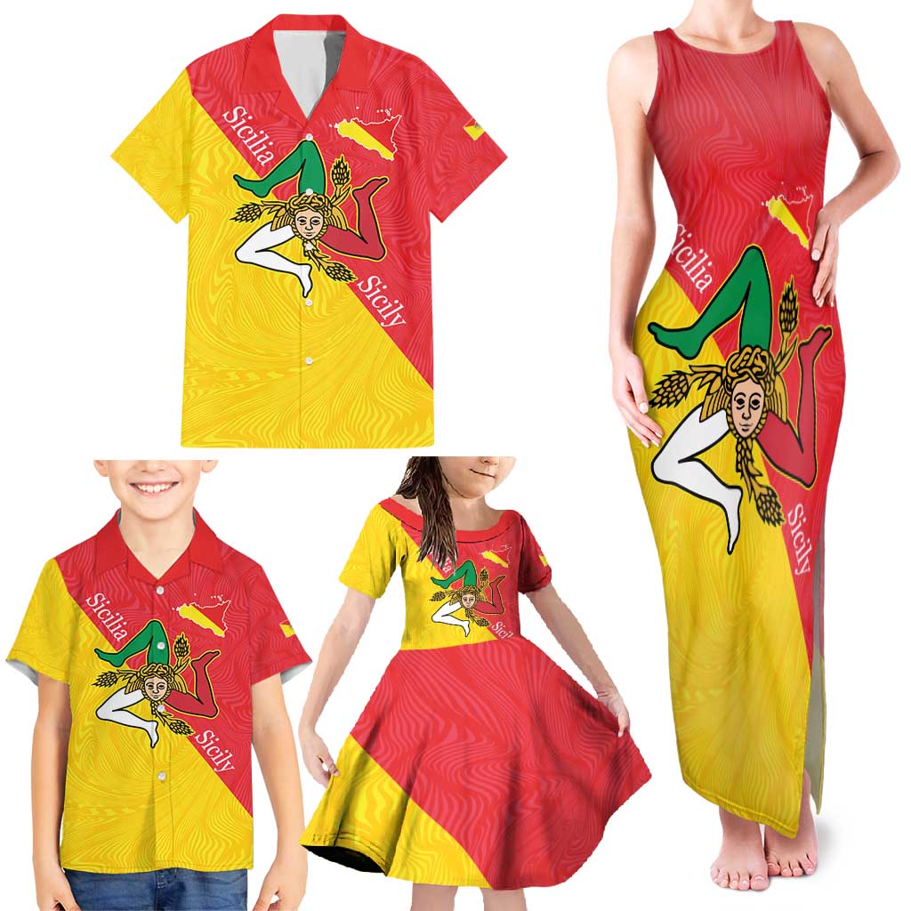 Personalized Italy Sicily Family Matching Tank Maxi Dress and Hawaiian Shirt Sicilia Gorgoneion with Triskeles
