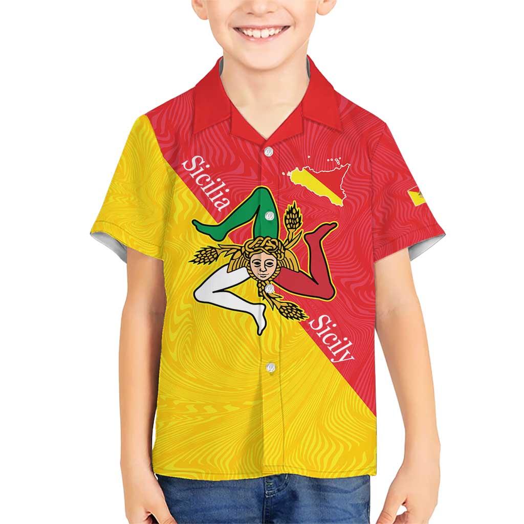 Personalized Italy Sicily Kid Hawaiian Shirt Sicilia Gorgoneion with Triskeles