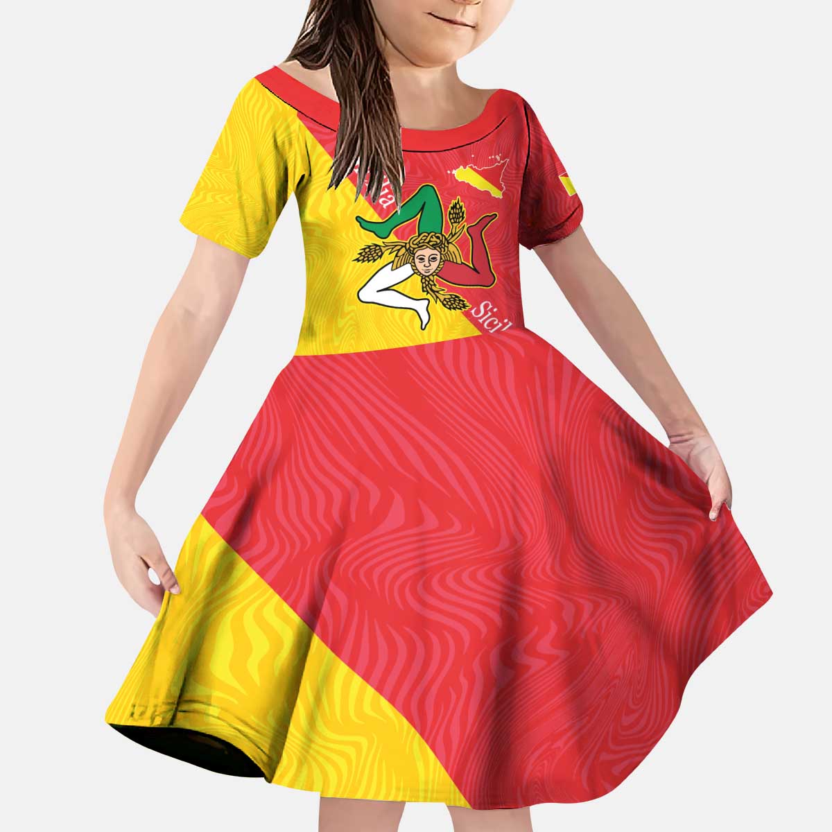 Personalized Italy Sicily Kid Short Sleeve Dress Sicilia Gorgoneion with Triskeles