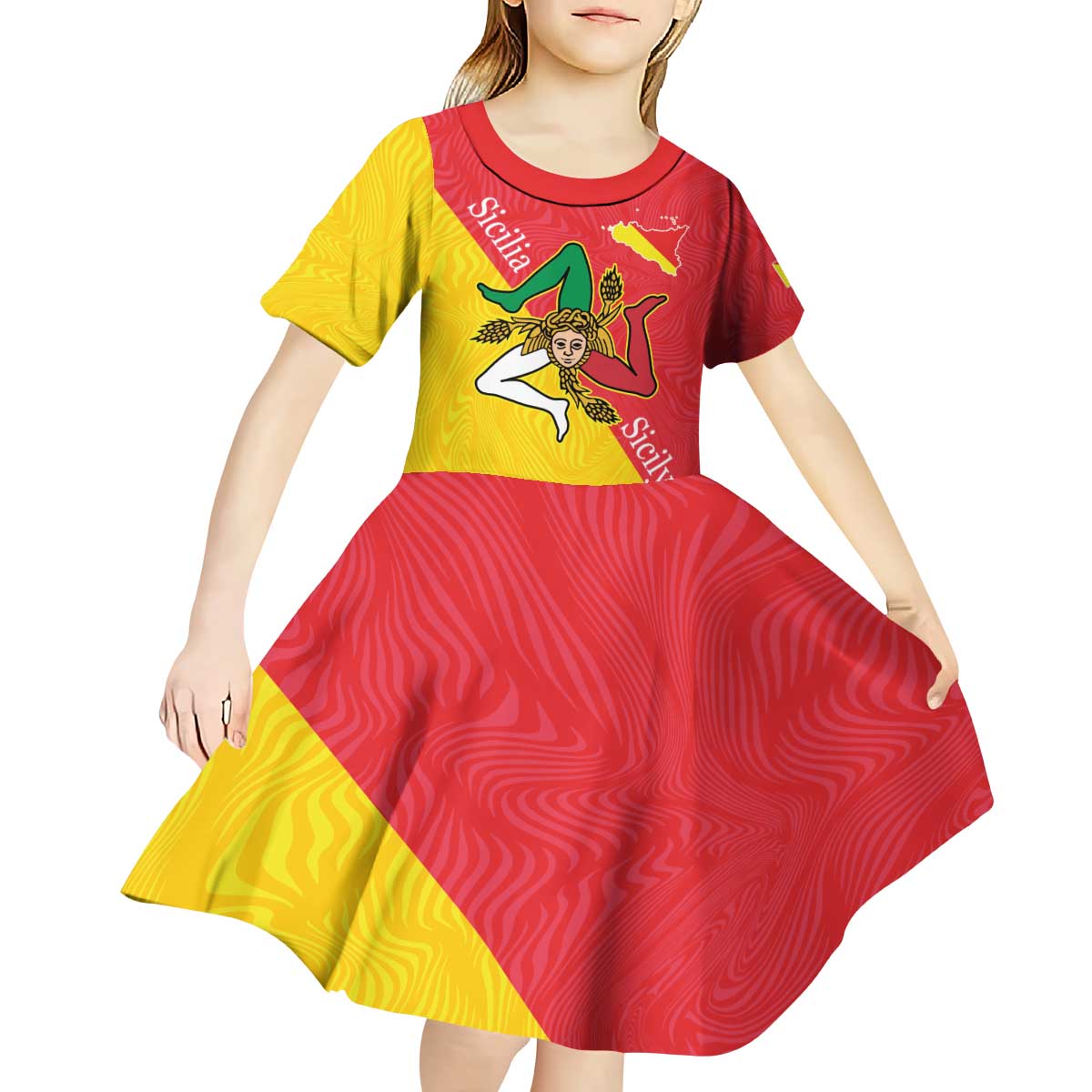 Personalized Italy Sicily Kid Short Sleeve Dress Sicilia Gorgoneion with Triskeles
