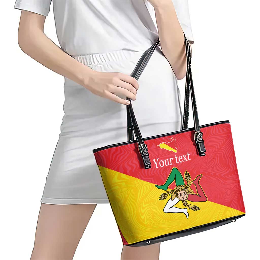 Personalized Italy Sicily Leather Tote Bag Sicilia Gorgoneion with Triskeles