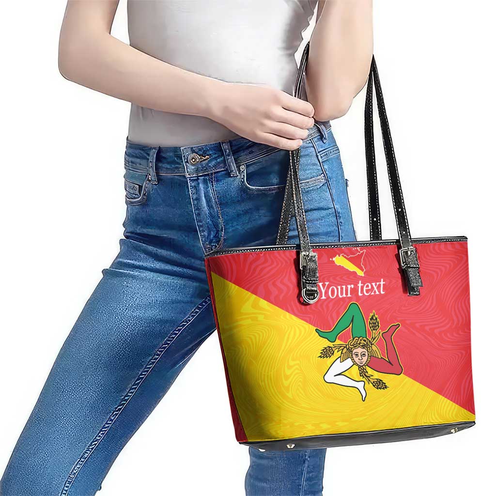 Personalized Italy Sicily Leather Tote Bag Sicilia Gorgoneion with Triskeles