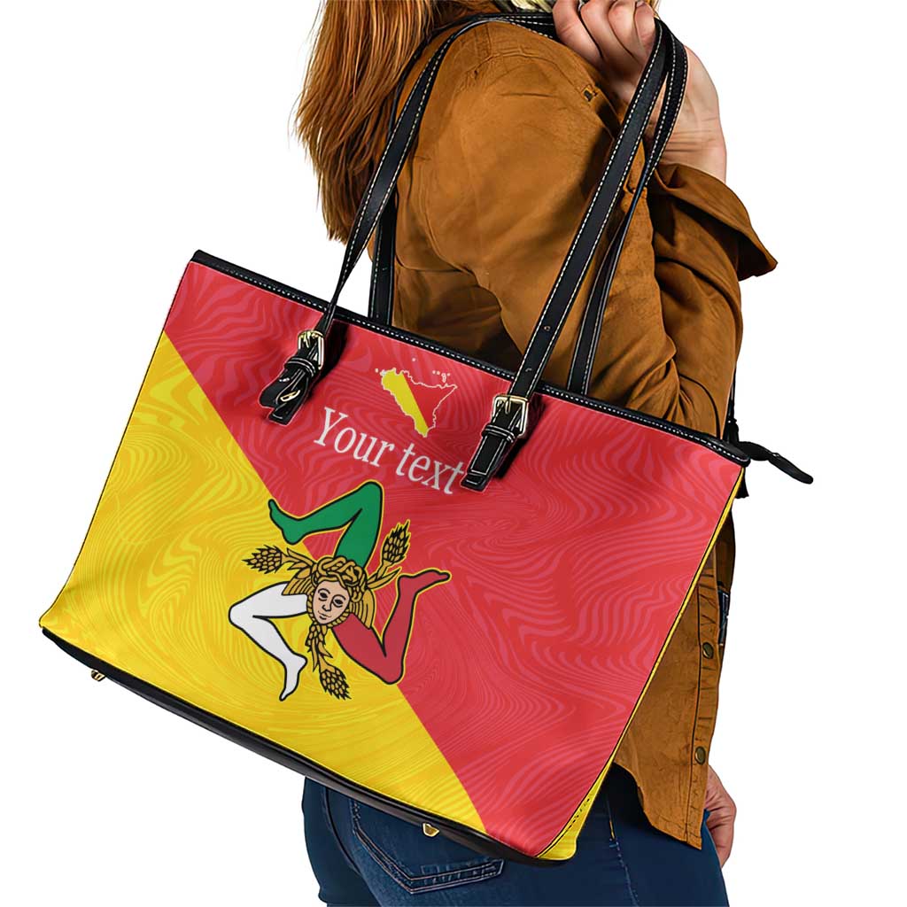 Personalized Italy Sicily Leather Tote Bag Sicilia Gorgoneion with Triskeles