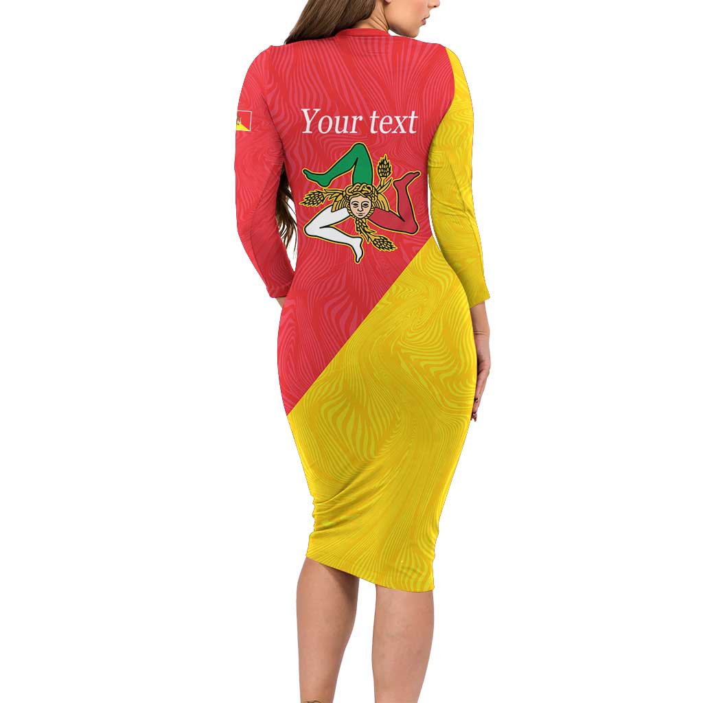 Personalized Italy Sicily Long Sleeve Bodycon Dress Sicilia Gorgoneion with Triskeles