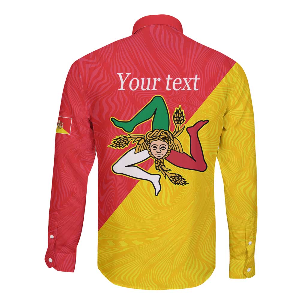 Personalized Italy Sicily Long Sleeve Button Shirt Sicilia Gorgoneion with Triskeles