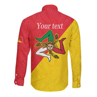 Personalized Italy Sicily Long Sleeve Button Shirt Sicilia Gorgoneion with Triskeles