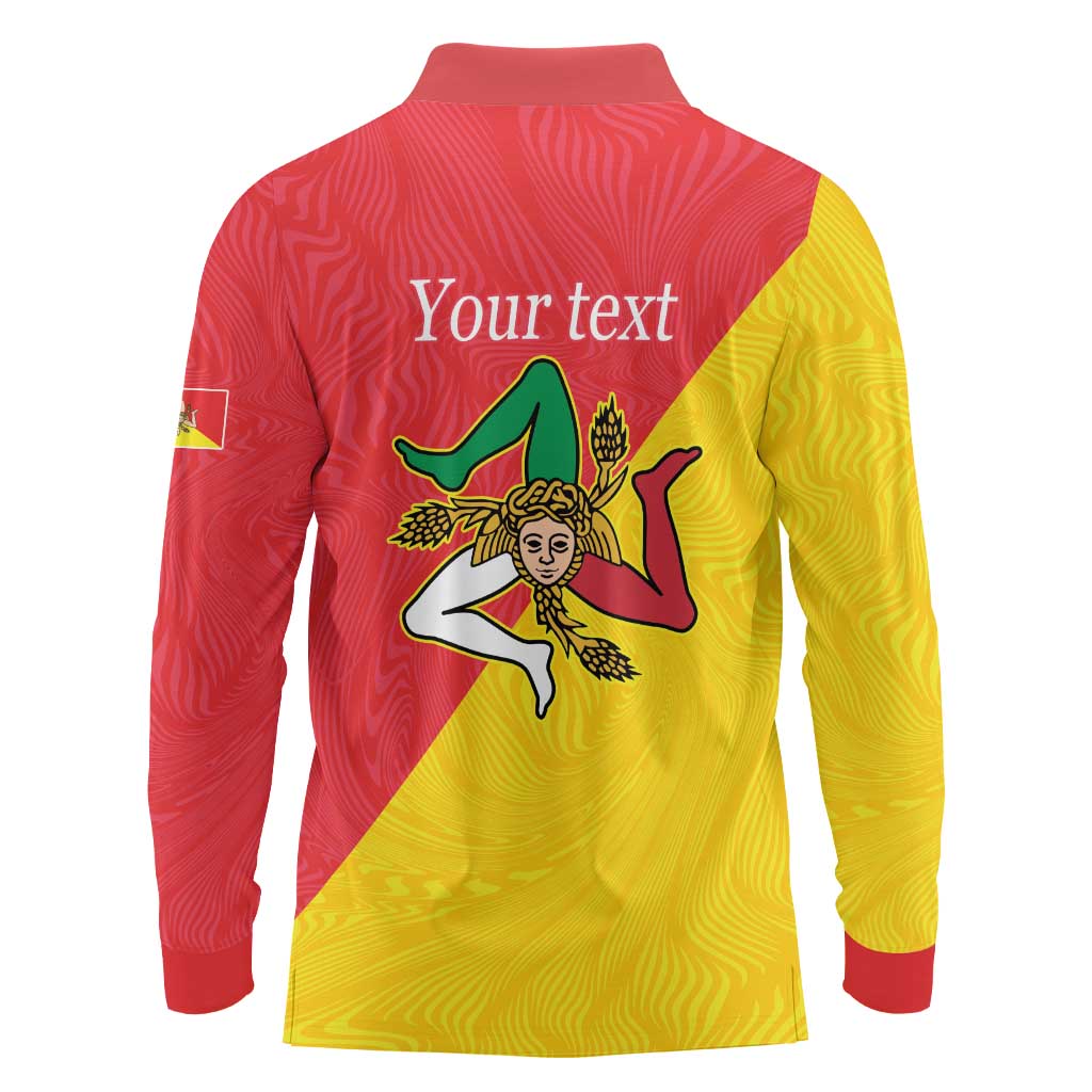 Personalized Italy Sicily Long Sleeve Polo Shirt Sicilia Gorgoneion with Triskeles
