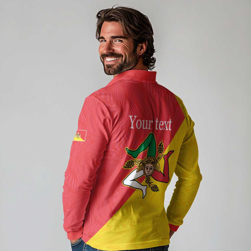Personalized Italy Sicily Long Sleeve Polo Shirt Sicilia Gorgoneion with Triskeles