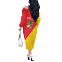 Personalized Italy Sicily Off The Shoulder Long Sleeve Dress Sicilia Gorgoneion with Triskeles