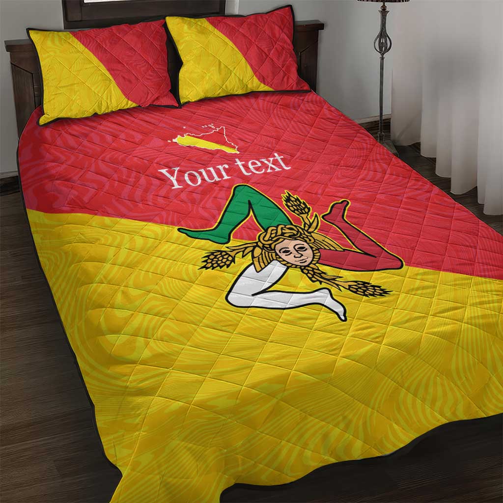 Personalized Italy Sicily Quilt Bed Set Sicilia Gorgoneion with Triskeles