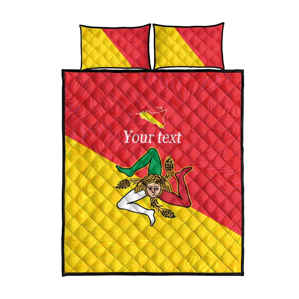 Personalized Italy Sicily Quilt Bed Set Sicilia Gorgoneion with Triskeles