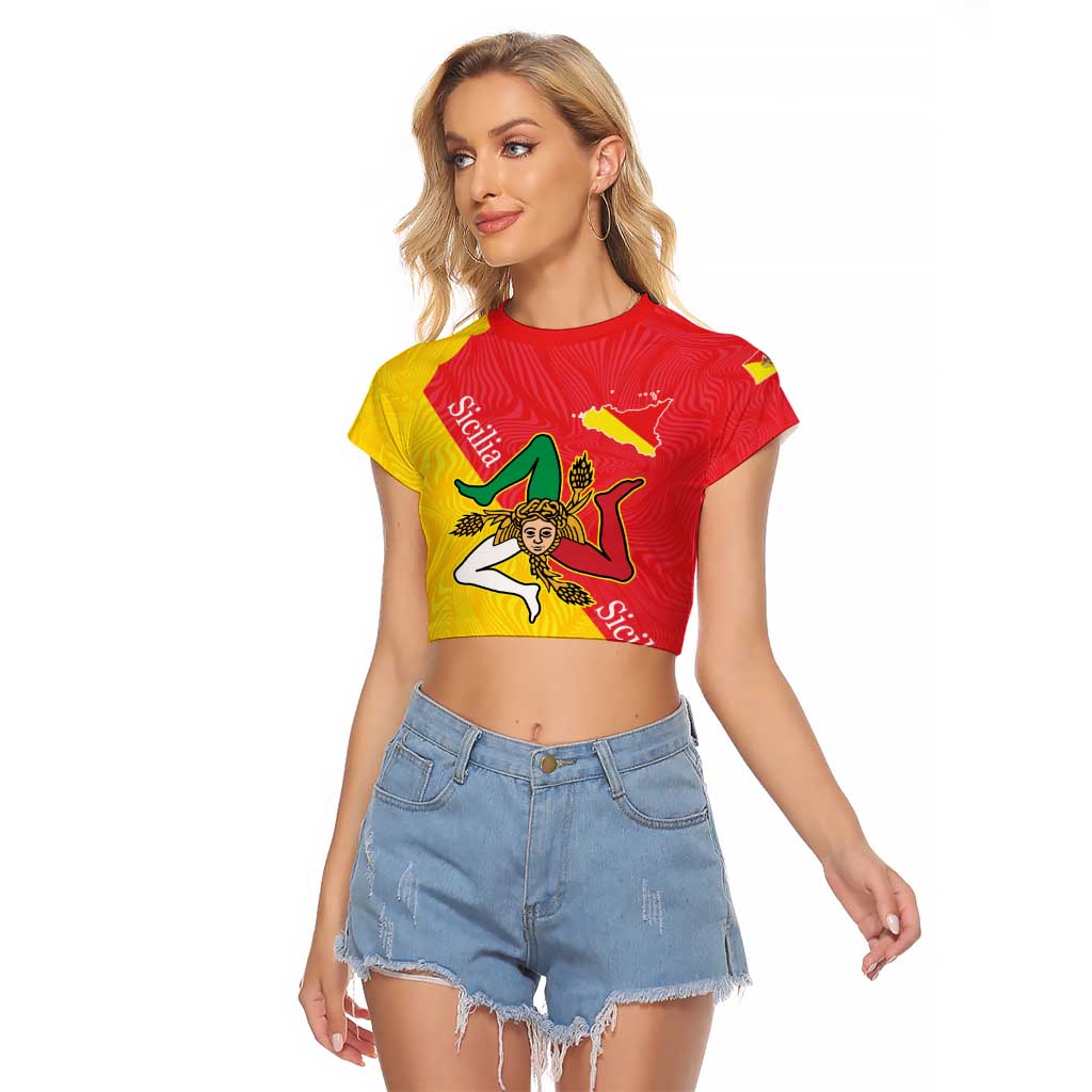 Personalized Italy Sicily Raglan Cropped T Shirt Sicilia Gorgoneion with Triskeles