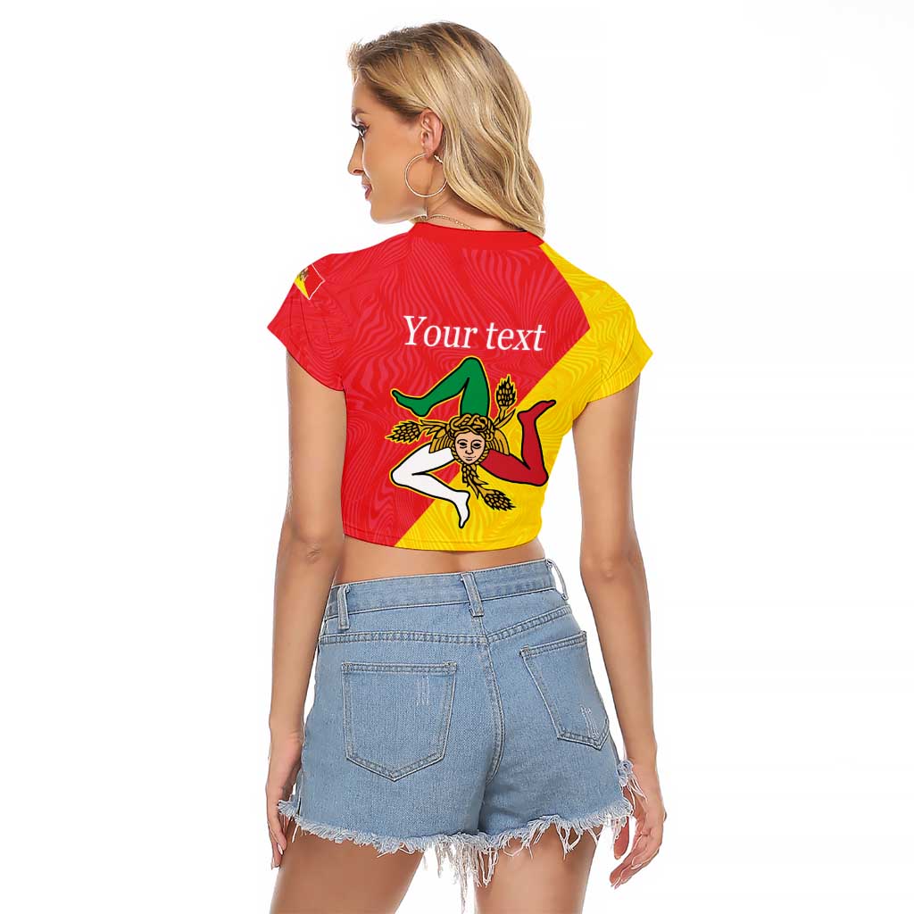 Personalized Italy Sicily Raglan Cropped T Shirt Sicilia Gorgoneion with Triskeles
