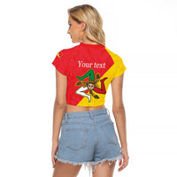 Personalized Italy Sicily Raglan Cropped T Shirt Sicilia Gorgoneion with Triskeles