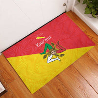 Personalized Italy Sicily Rubber Doormat Sicilia Gorgoneion with Triskeles