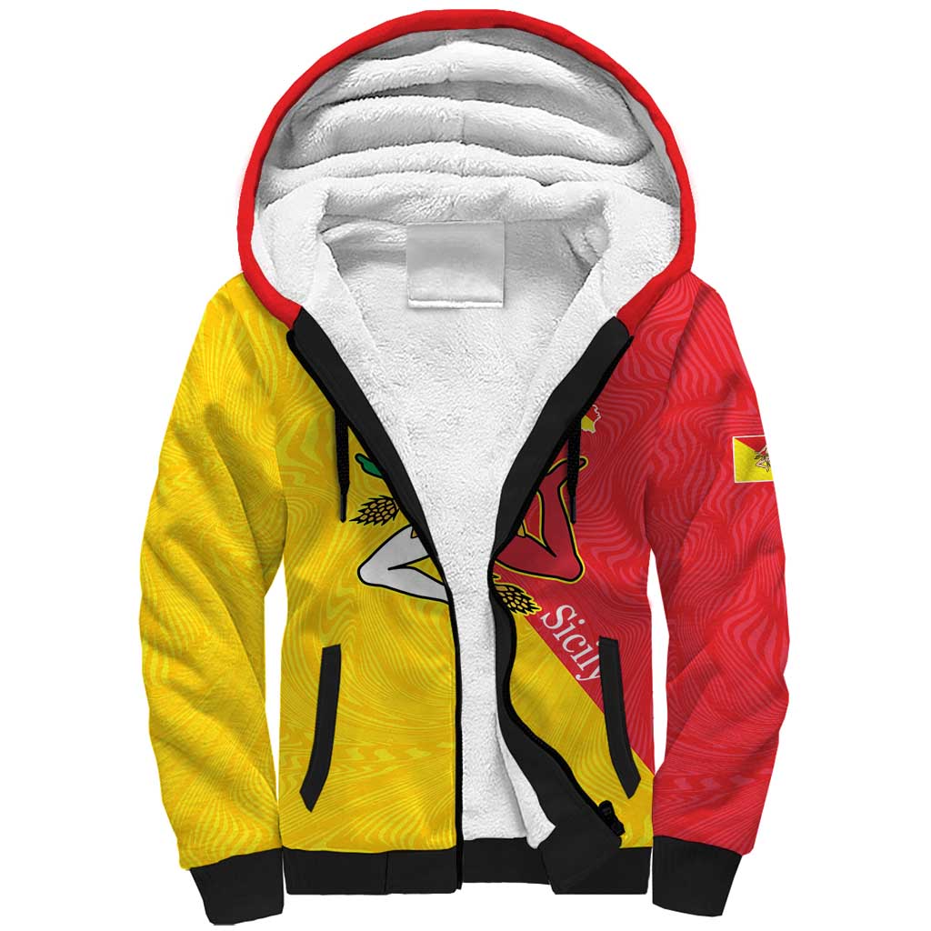 Personalized Italy Sicily Sherpa Hoodie Sicilia Gorgoneion with Triskeles