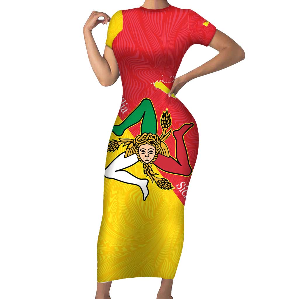 Personalized Italy Sicily Short Sleeve Bodycon Dress Sicilia Gorgoneion with Triskeles