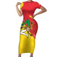 Personalized Italy Sicily Short Sleeve Bodycon Dress Sicilia Gorgoneion with Triskeles