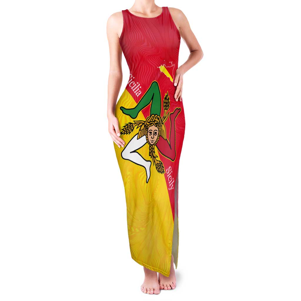 Personalized Italy Sicily Tank Maxi Dress Sicilia Gorgoneion with Triskeles