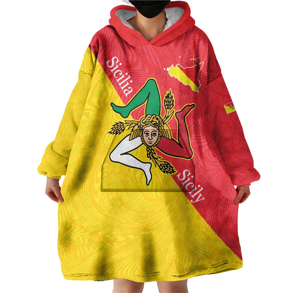 Personalized Italy Sicily Wearable Blanket Hoodie Sicilia Gorgoneion with Triskeles