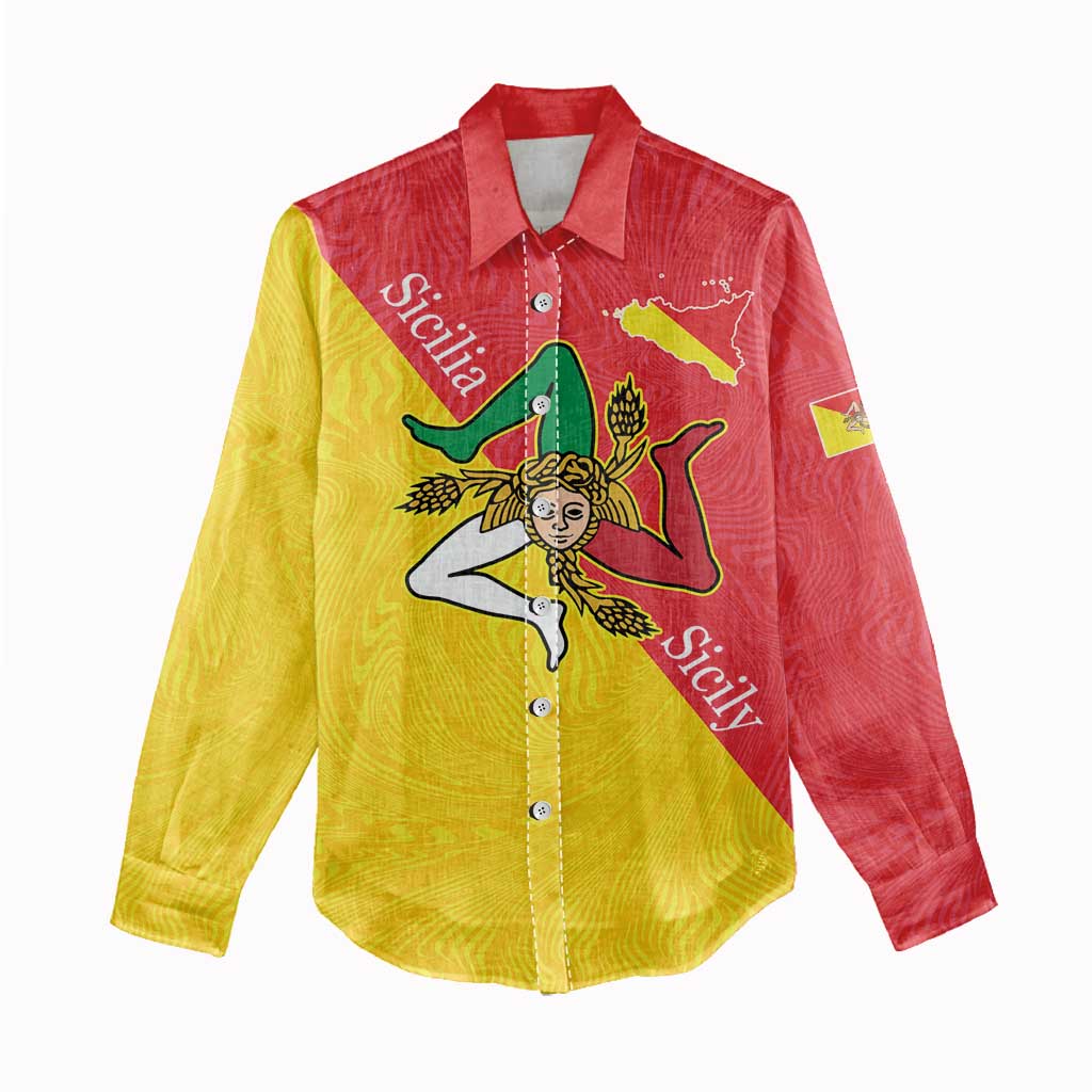 Personalized Italy Sicily Women Casual Shirt Sicilia Gorgoneion with Triskeles