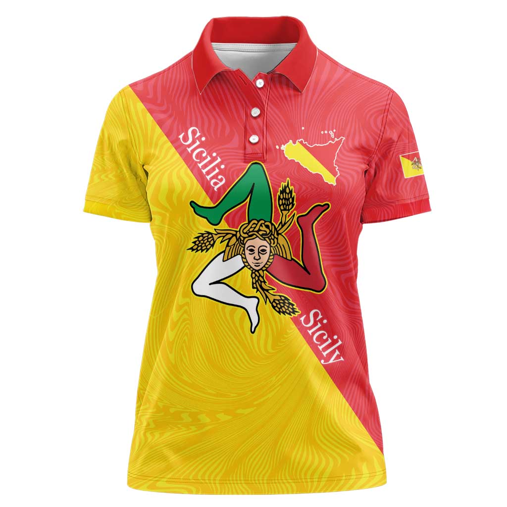 Personalized Italy Sicily Women Polo Shirt Sicilia Gorgoneion with Triskeles