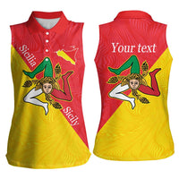 Personalized Italy Sicily Women Sleeveless Polo Shirt Sicilia Gorgoneion with Triskeles