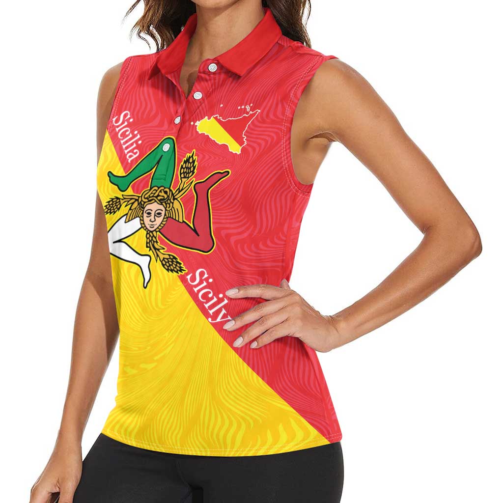Personalized Italy Sicily Women Sleeveless Polo Shirt Sicilia Gorgoneion with Triskeles