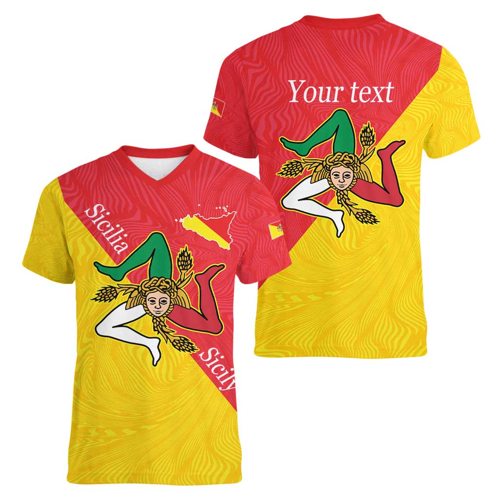 Personalized Italy Sicily Women V-Neck T-Shirt Sicilia Gorgoneion with Triskeles