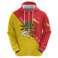 Personalized Italy Sicily Zip Hoodie Sicilia Gorgoneion with Triskeles
