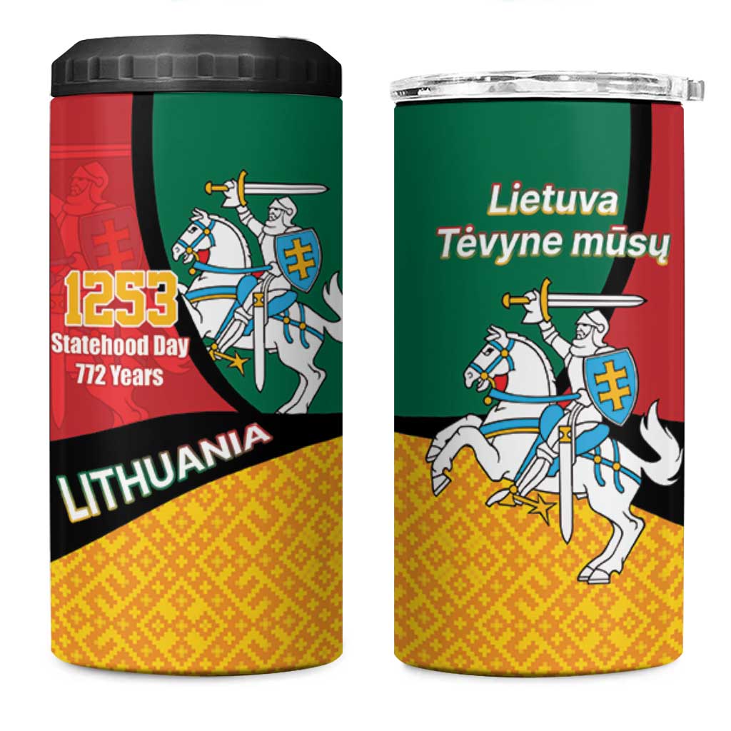 Lithuania Statehood Day July 6 4 in 1 Can Cooler Tumbler Lietuva Tevyne musu