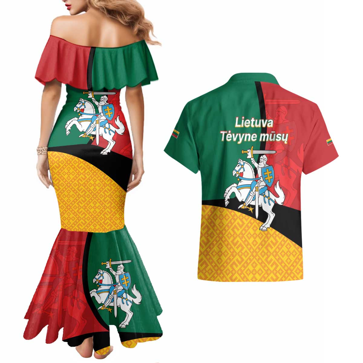 Lithuania Statehood Day July 6 Couples Matching Mermaid Dress and Hawaiian Shirt Lietuva Tevyne musu