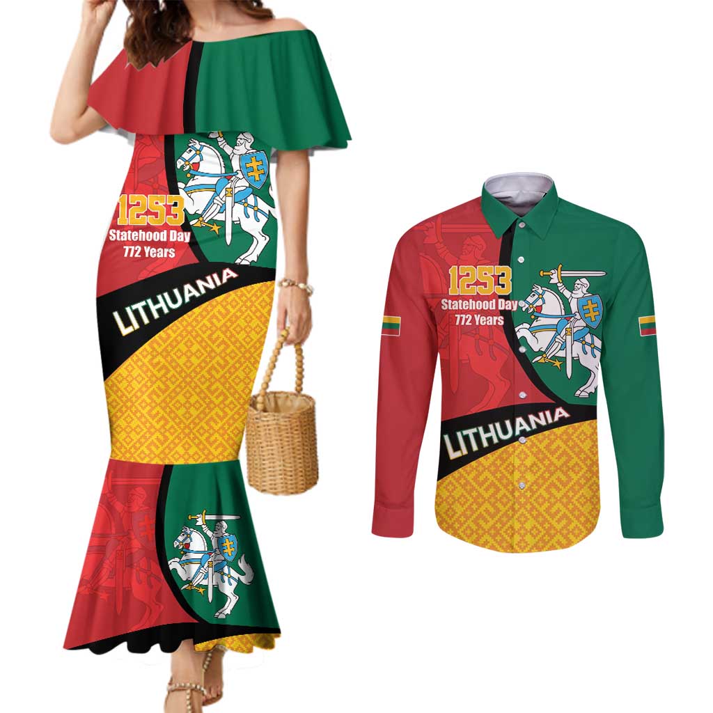 Lithuania Statehood Day July 6 Couples Matching Mermaid Dress and Long Sleeve Button Shirt Lietuva Tevyne musu