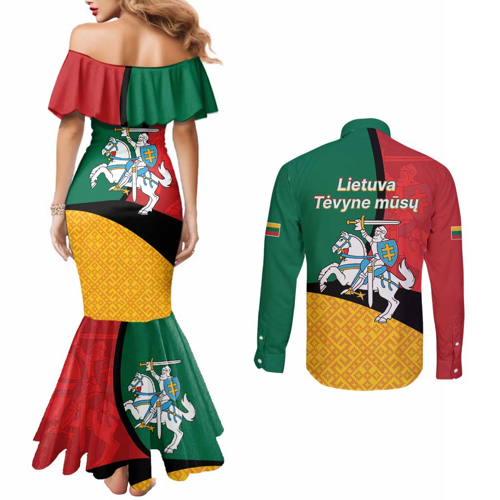 Lithuania Statehood Day July 6 Couples Matching Mermaid Dress and Long Sleeve Button Shirt Lietuva Tevyne musu