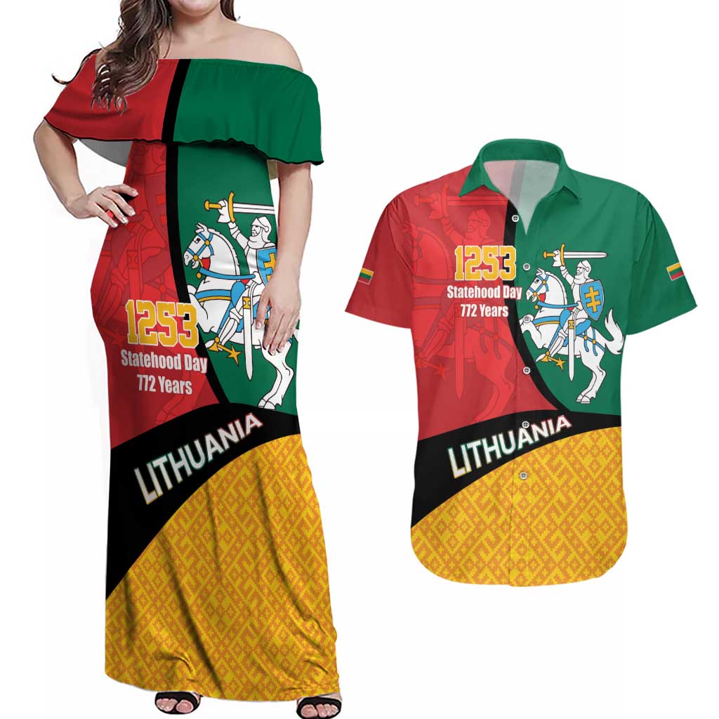 Lithuania Statehood Day July 6 Couples Matching Off Shoulder Maxi Dress and Hawaiian Shirt Lietuva Tevyne musu