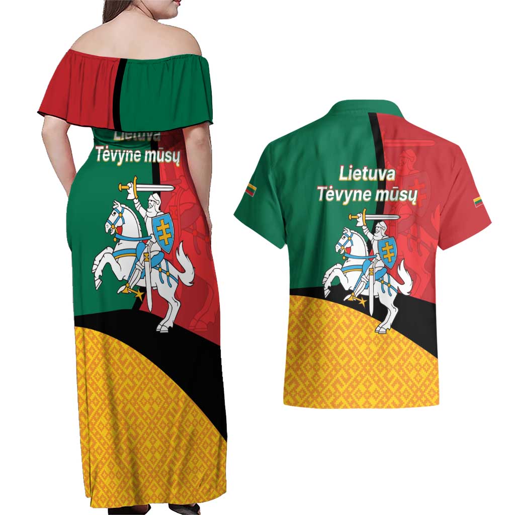 Lithuania Statehood Day July 6 Couples Matching Off Shoulder Maxi Dress and Hawaiian Shirt Lietuva Tevyne musu