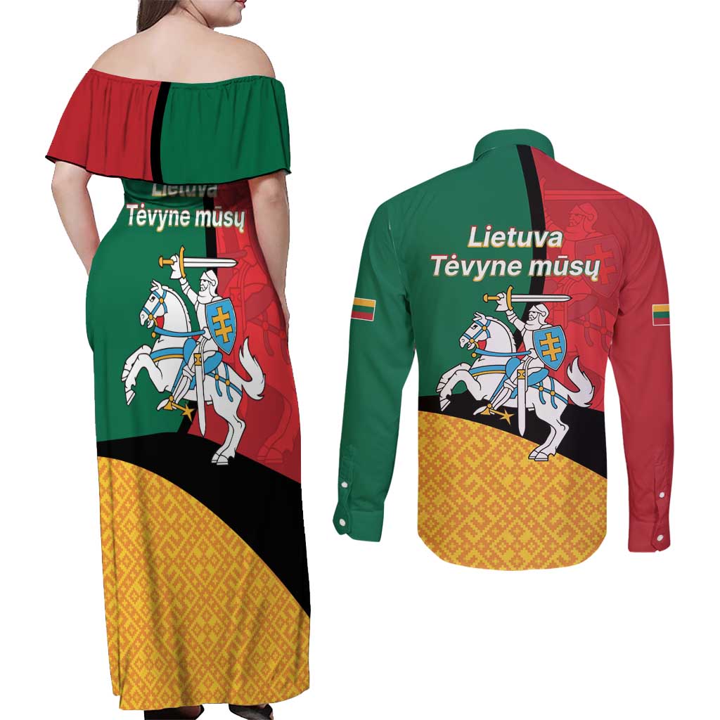 Lithuania Statehood Day July 6 Couples Matching Off Shoulder Maxi Dress and Long Sleeve Button Shirt Lietuva Tevyne musu