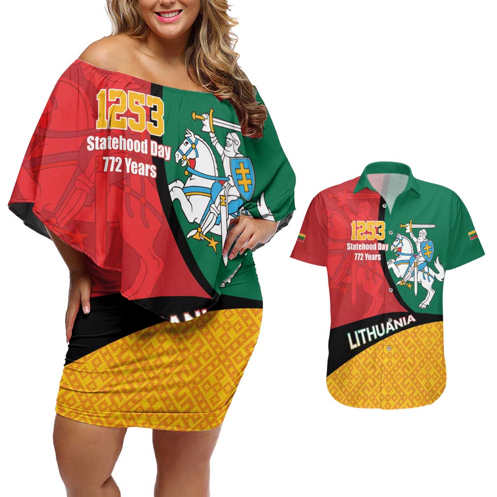 Lithuania Statehood Day July 6 Couples Matching Off Shoulder Short Dress and Hawaiian Shirt Lietuva Tevyne musu