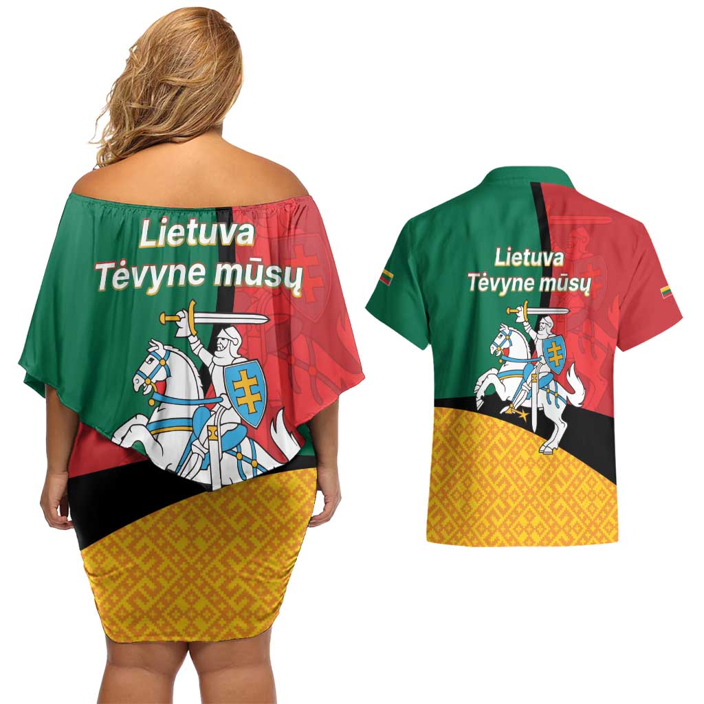 Lithuania Statehood Day July 6 Couples Matching Off Shoulder Short Dress and Hawaiian Shirt Lietuva Tevyne musu